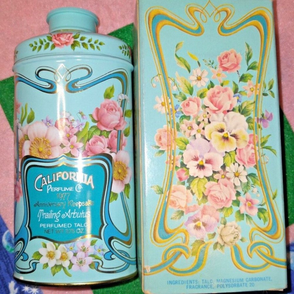 AVON Trailing Arbutus Perfumed Talc California Perfume Co. 1977 Anniversary Kee